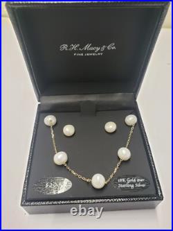 MACY'S Cultured Freshwater Pearl Necklace and Earrings Set 18k Gold Over Sterli MACY'S Cultured Freshwater Pearl Necklace and Earrings Set 18k Gold Over Sterli