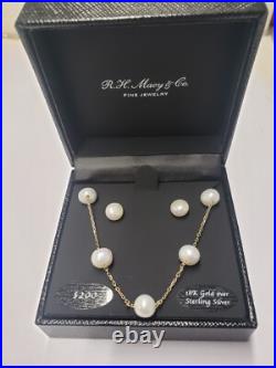 MACY'S Cultured Freshwater Pearl Necklace and Earrings Set 18k Gold Over Sterli MACY'S Cultured Freshwater Pearl Necklace and Earrings Set 18k Gold Over Sterli