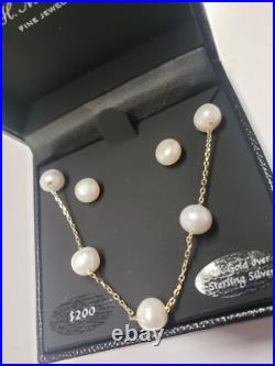 MACY'S Cultured Freshwater Pearl Necklace and Earrings Set 18k Gold Over Sterli MACY'S Cultured Freshwater Pearl Necklace and Earrings Set 18k Gold Over Sterli