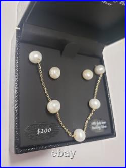 MACY'S Cultured Freshwater Pearl Necklace and Earrings Set 18k Gold Over Sterli MACY'S Cultured Freshwater Pearl Necklace and Earrings Set 18k Gold Over Sterli