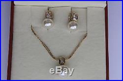 MAJORICA GOLD PLATED STERLING SILVER EARRING NECKLACE SET, WHITE PEARLS D932
