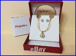 MAJORICA Gold Plated Sterling Silver White Lustrous Pearl Earrings Necklace Set
