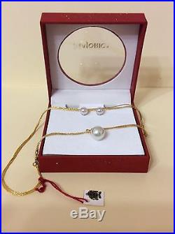 MAJORICA Gold Plated Sterling Silver White Lustrous Pearl Earrings Necklace Set