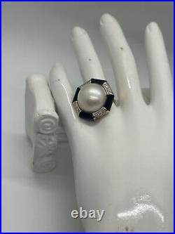 MATCHING SET- Mabe Pearl, Onyx, and Diamonds Ring and Earrings in 14k Gold