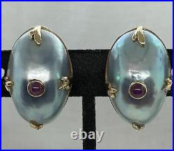 MAZ Mazza Brothers 14K gold Cabochon Ruby Set in a Mabe Pearl Clip-on Earrings
