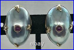 MAZ Mazza Brothers 14K gold Cabochon Ruby Set in a Mabe Pearl Clip-on Earrings