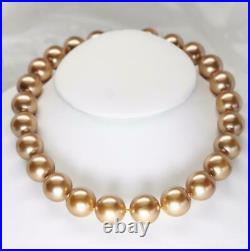 MGJ SET 14K Yellow Gold Genuine Champagne Shell Pearl 16mm NECKLACE-BRACELET