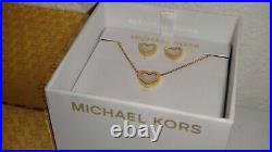 MICHAEL KORS Gift SET Gold Necklace & Pearl Heart Stud Earrings MKJ5426710 + BOX
