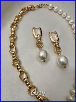 MICKLAT Half Chain & Half Fresh Water Pearl Necklace Set with Real 18K gold