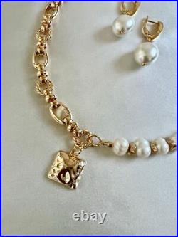 MICKLAT UNIQUE Women's Half Chain & Half Fresh Water Pearl Necklace Set gold