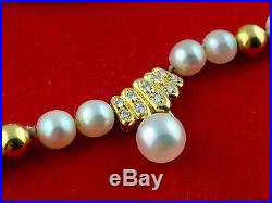 MIKIMOTO Pearl Diamond 18K Yellow Gold 18 Necklace 7 Bracelet Luxury Set