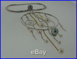 MIKIMOTO Pearl Diamond White Gold NECKLACE and EARRINGS Set Signed in Orig Pouch