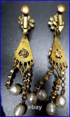 MIRIAM HASKELL Dangling Baroque Pearl Rhinestone Vintage Necklace Earring Set