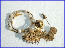 MIRIAM HASKELL Vintage Jewelry old Brooch Stick Pin Bracelet Earring Pearl Gold