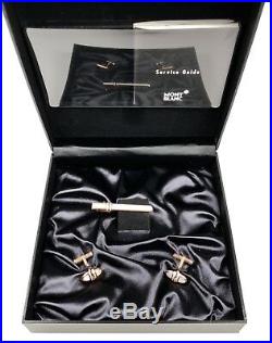 MONTBLANC 75th ANNIVERSARY CUFF LINKS TIE BAR SET MOTHER OF PEARL ROSE GOLD