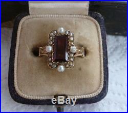 Most Beautiful Antique 15 Ct Gold Ring Set With Garnet And Pearls Size N