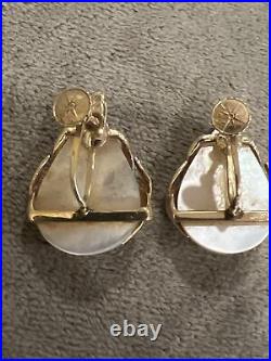 Mabe Pearl Large 14k Yellow Gold & Diamond Pendant Earrings Vintage Screwback