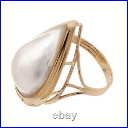 Mabe Pearl Solitaire Teardrop Statement Ring 14K Y/Gold Pear Bezel Set Estate 9