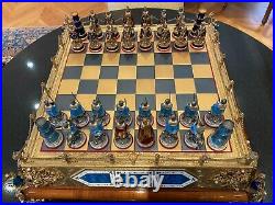 Magnificent 1900 European Gold Sterling Silver Enamel Amethyst Pearl Chess Set