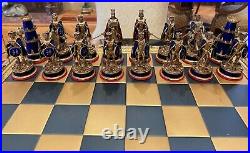 Magnificent 1900 European Gold Sterling Silver Enamel Amethyst Pearl Chess Set