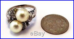 Magnificent Authentic Vintage Pearl & Diamond Ring set in 14ct White Gold