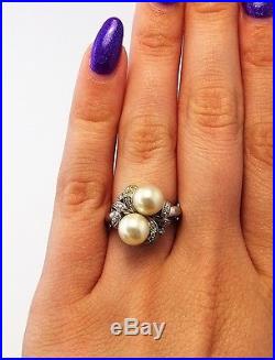 Magnificent Authentic Vintage Pearl & Diamond Ring set in 14ct White Gold