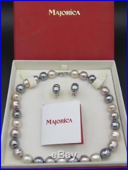 Majorica 14k Gold 14mm Multicolor Baroque Pearl Strand Necklace & Earrings Set