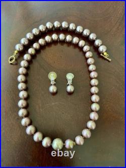 Masami Gold BrownPink Pearl Set-Necklace, Gold&Silver&Diamond Earrings, Bracelet