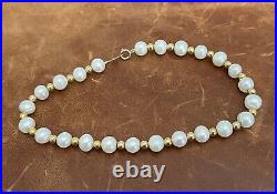 Matching Cultured Pearl & 14k Yellow Gold Beaded Necklace, Bracelet Jewelry Set
