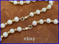 Matching Cultured Pearl & 14k Yellow Gold Beaded Necklace, Bracelet Jewelry Set