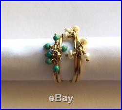 Me & Ro 10K Yellow Gold Thin Ring Set of 4 (2 Turquoise & 2 Pearl)