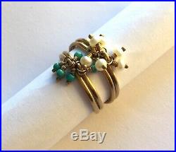Me & Ro 10K Yellow Gold Thin Ring Set of 4 (2 Turquoise & 2 Pearl)