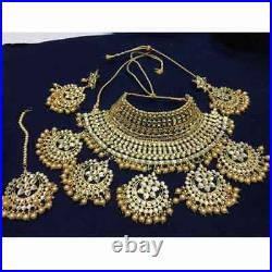 Meena Kundan Gold Plated Bridal Wedding Designer Necklace Earrings-Tikka f3399