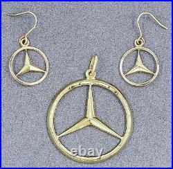 Mercedes Style Yellow Gold Plated Pendant & Drop/Dangle Earrings Set