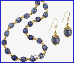 Mesopotamian Gold Cap Genuine Sodalite Necklace 19.5 Inches &. 75 Drop Earrings