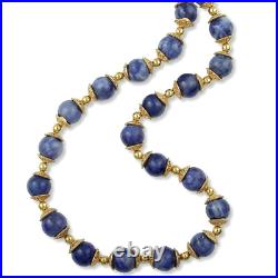 Mesopotamian Gold Cap Genuine Sodalite Necklace 19.5 Inches &. 75 Drop Earrings