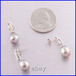 Michael C Fina 14k White Gold Tahitian Pearl Diamond Necklace & Earrings Set BOX