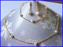 Micro Gold Plated Stone Jewellery Pearl Illusion Necklace Earring Bracelet Set