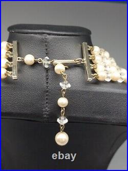 Mid-century Multi-layered Bicone Crystals Faux Pearls Necklace Earring Set