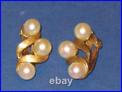 Mid century clip on PEARL EARRING SET 14KT yellow gold 7.5mm 6ct. Italian finish