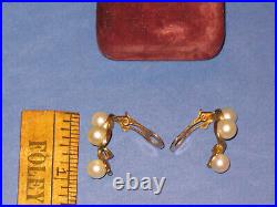 Mid century clip on PEARL EARRING SET 14KT yellow gold 7.5mm 6ct. Italian finish
