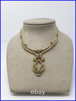 Middle Eastern 22K Emerald & Pearl Necklace and Earrings Set