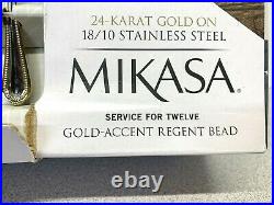 Mikasa 65 pc. Gold-Accent Regent Bead 18/10 Stainless Steel Flatware Set-Serv. 12