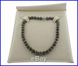Mikimoto 18k Gold 9mm 11mm Black South Sea Pearl Diamond Necklace Earrings Set