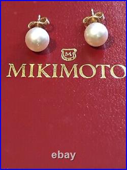 Mikimoto 18k Set Of Pearl Necklace And Earrings With Red Original Box 6.5-7mm