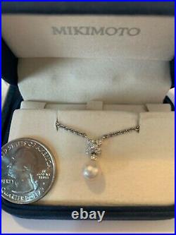 Mikimoto 18k White Gold Akoya Cultured Pearl Diamond Necklace Earrings Set