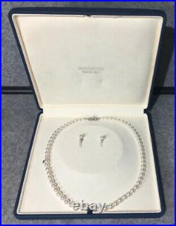 Mikimoto 18k White Gold And Pearl Necklace And Earring Set