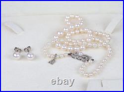 Mikimoto 18k White Gold Graduated A+ 7mm Akoya Pearl Necklace Stud Earrings Set