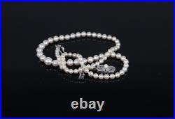 Mikimoto 18k White Gold Graduated A+ 7mm Akoya Pearl Necklace Stud Earrings Set