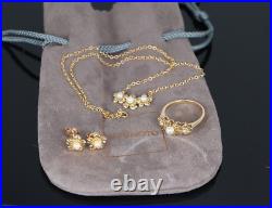 Mikimoto 18k Yellow Gold Akoya Pearl Diamond Ring Necklace Earrings Jewelry Set